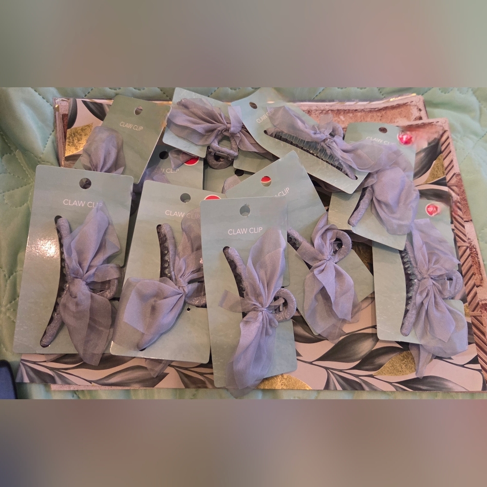 Dusty Blue Bow Hair Claw Clip Bundle - Pack of 10